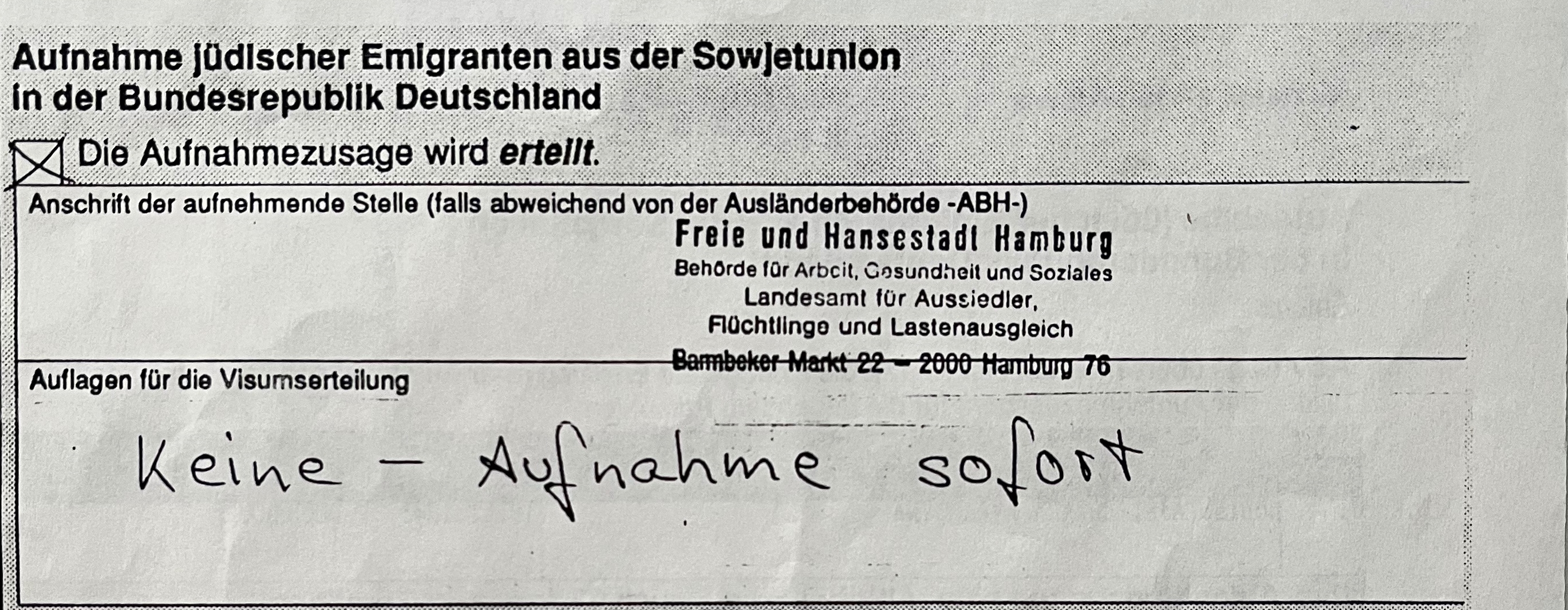 Scan des genehmigten Visumsantrag